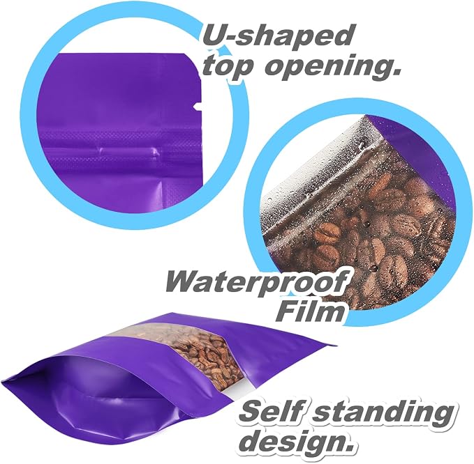 60 Pack Stand up Matte Metallic Storage Bags with Clear Front Window Heat-Sealable Resealable Solid Color Pouches for Food Storage Containers Organizer(Purple,5.9 * 8.6 inch,Pack of 60)