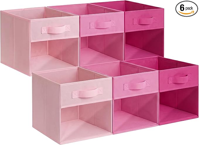 GRANNY SAYS 11x11 Storage Cubes with Clear Window, Pink Gradient, 6-Pack | Collapsible, Fabric Storage Bins with Sturdy Handles, Organizing Toys, Clothes, Decorative Baskets for Shelves, Closet