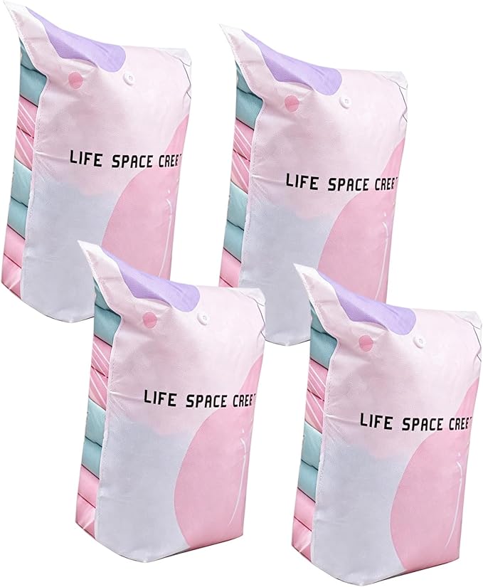 Vacuum Storage Bags, Space Saver Jumbo Cube Vacuum Sealer Bags with Hand Press and Hose Dual Air Extraction for Comforters Blankets Clothes Dorm Moving Closet Organizers