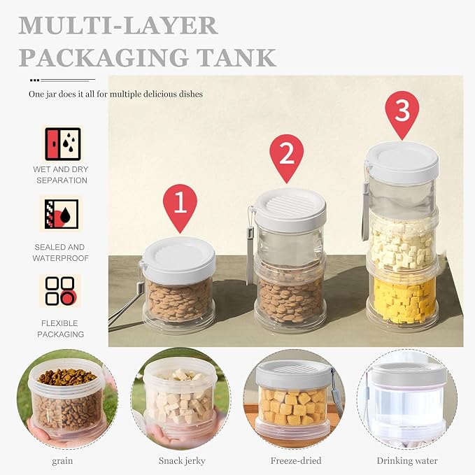 2025 Upgraded Airtight Dog Treat Container, Leak-Proof Stackable Pet Food Jar 2/3/4 Layers, Portable with Lanyard for Outdoor, Travel, Training & Home, Food-Grade PP (White)