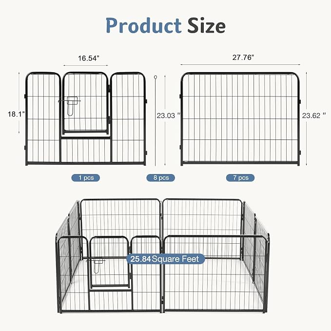 DUMOS Dog Playpen 24 Inch 8 Panels Indoor Outdoor Metal Pet Fence | Foldable Dog Play Pen with Door, Portable Exercise, RV Camping, Puppy Small Medium Dogs