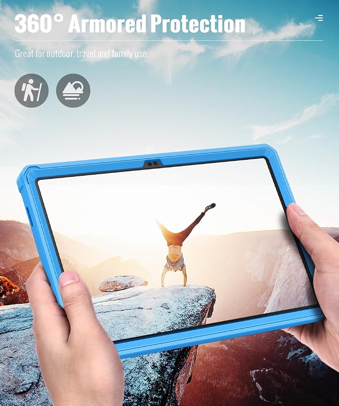 MoKo Shockproof Case Fit Samsung Galaxy Tab A11+ Plus/ A9+ 11 Inch | Full Body Rugged Stand Back Cover with Built-in Screen Protector for Galaxy Tab A11+/ A9+ Tablet, Blue Wave