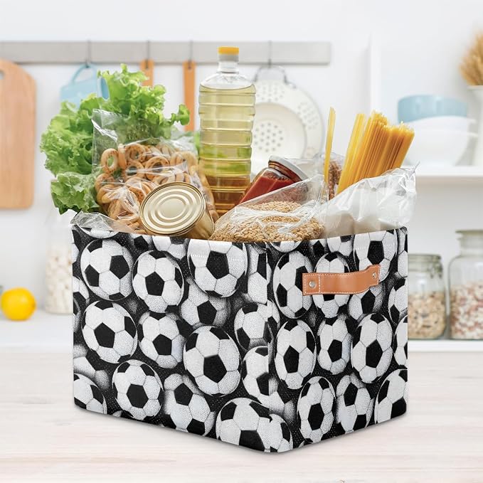 Pardick Sport Football Soccer Basket Storage Bins Large Fabric Toys Storage Cube Box with Handles Collapsible Closet Shelf Cloth Organizer Basket for Nursery Bedroom Bathroom Holiday Gift