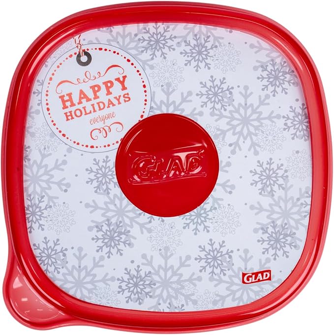 Glad GladWare Holiday Food Storage Containers, Large Square, 42 Oz, 3 Count | BPA-free plastic, reversible gift tags included, microwave, freezer, and dishwasher safe, 42 oz, gifting