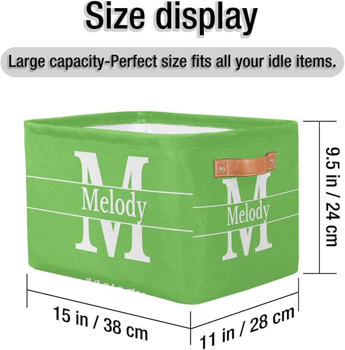 Personalized Spring Green Storage Bins, Initial Letter Storage Basket