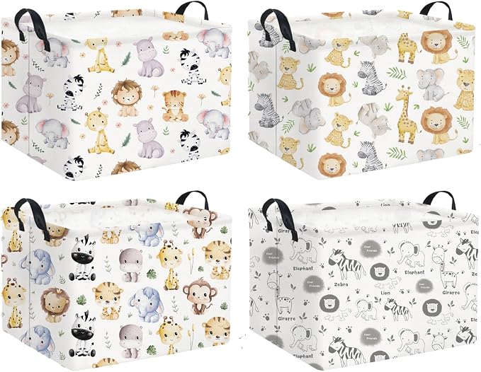Rectangular Animal Basket Baby Kids Storage Basket for Boys Animal Room Decor Cute Storage Organizer Bins Bedroom(4 Animals Pattern)