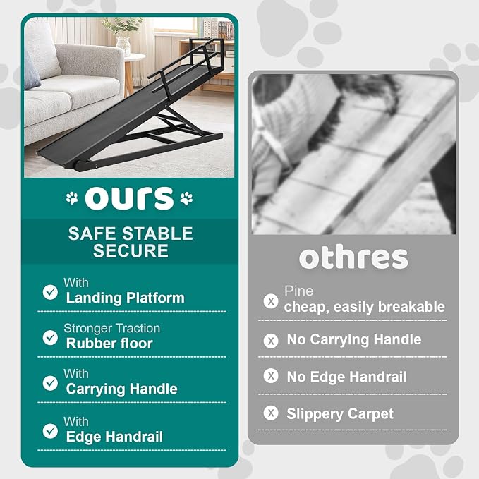 Dog Ramp for Bed & Couch, Foldable Wooden Pet Ramp, 5 Adjustable Heights | Height up to 31", Portable Dog Ramp with Non-Slip Rubber Surface & Safety Railings, Pet Ramp for Small, Large, Senior Dogs
