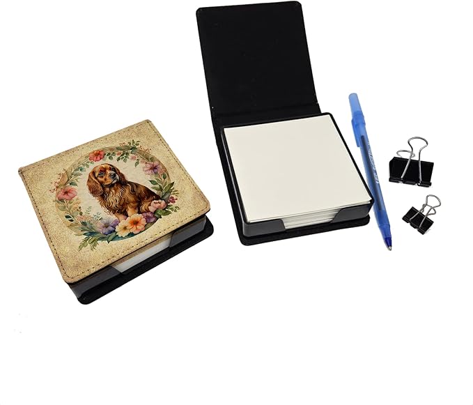 Caroline's Treasures Sussex Spaniel and Flowers PU Leather Note Paper Holder with Artist-Designed Cover, Desk Accessory, Office Gift