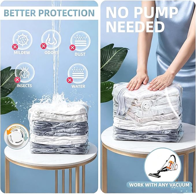Vacuum Storage Bags No Pump Compression Space Saver 3D | Large Capacity Clothes Bedding Organizer Reusable Storage Bags Closet Wardrobe Travel Packing Moving Home Organization
