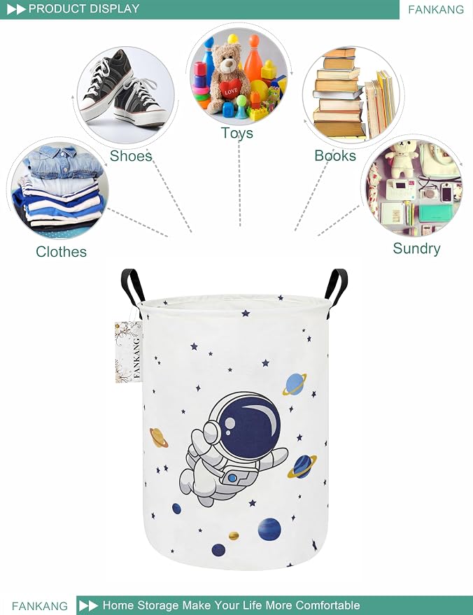 Astronaut Storage Bin Foldable Nursery Basket | Foldable with Waterproof PE Coating Organizer Bin for Kids Boys and Girls,Office,Bedroom,Clothes