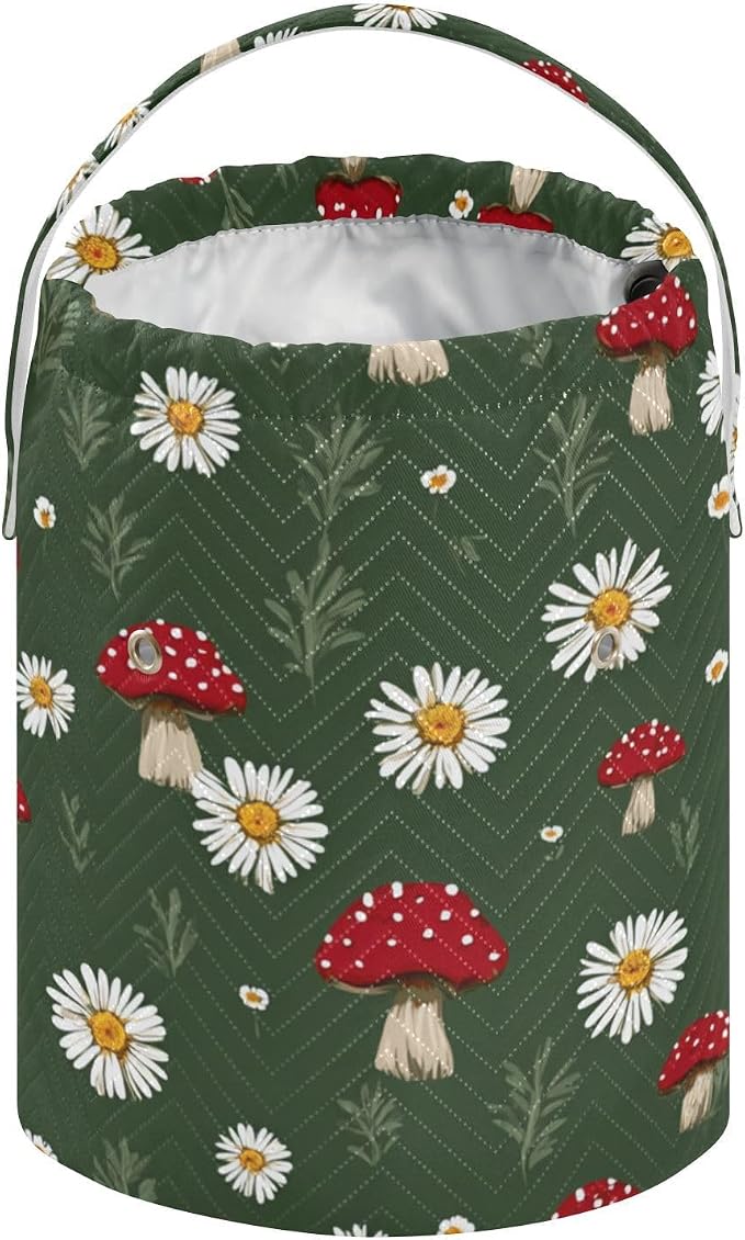 Tatenale Crochet Bag Yarn Bag Knitting Project Bag with Pockets and Handle Portable Yarn Storage Organizer Tangle Free 8.3x11 InchBoho Mushroom Daisy Green08