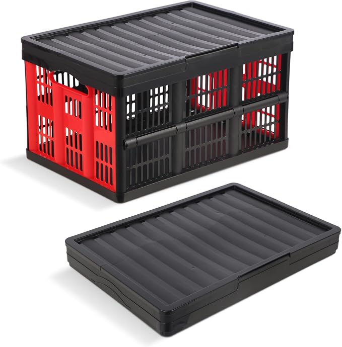 45L Collapsible Storage Bins with Lids, | Heavy Duty Foldable Storage Crates with Handles, 55 lbs Capacity, Storage Bins for Garage, Camping, Grocery & Outdoor