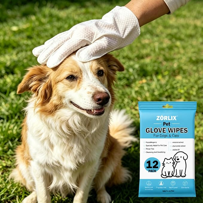 96Pcs Bulk Hypoallergenic Pet Glove Wipes for Dogs & Cats | Thick Grooming Gloves to Deodorize & Hydrate for Paws, Face, Ears & Butt, Family Daily Care & Travel