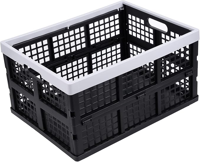 Aebeky 3-Pack Plastic Collapsible Storage Crates-30L,Foldable Plastic Crates for Storage (Black+Gray)