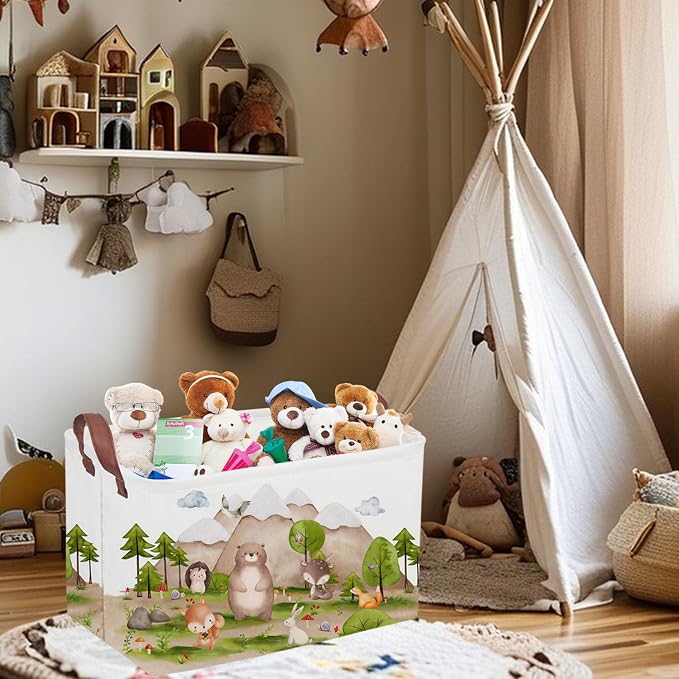 Sanjiaofeng Rectangular Forest Animals Kids Laundry Basket Animal Hamper for Nursery Waterproof folding Kids Storage Basket Woodland Animals Room Decor Books Box Gift Baskets(Mountain animal)