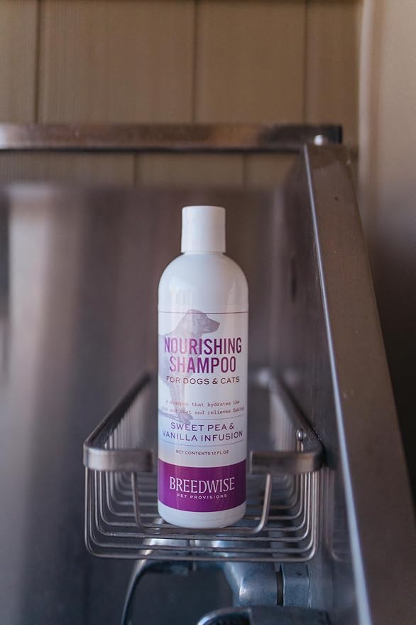 Breedwise Dog and Cat Shampoo - Hydrating Gentle Cleanse for Sensitive Skin - Supportive Flea and Tick Care - Sweet Pea & Vanilla Scent - 12oz - Made in USA