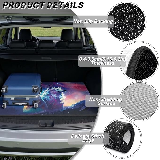 Starry Sky Wolf Car Trunk Mat Dustproof Cargo Mat for Cars Non Slip Rear Trunk Liner Universal Fit for Most SUV Sedan Van Wolf Car Interior Accessories (Blue)