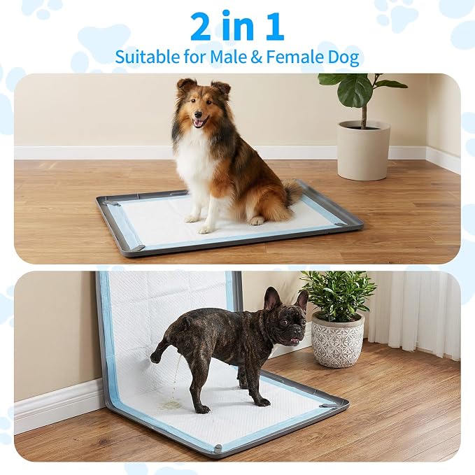 Dog Pee Pad Holder with 4 Magnetic Corner Clips, Silicone Small 17.5x23.5 Inch Silicone Non-Slip Base Puppy Potty Training Tray, Leak-Proof Raised Edge for Home Indoor Floor Wall Protection