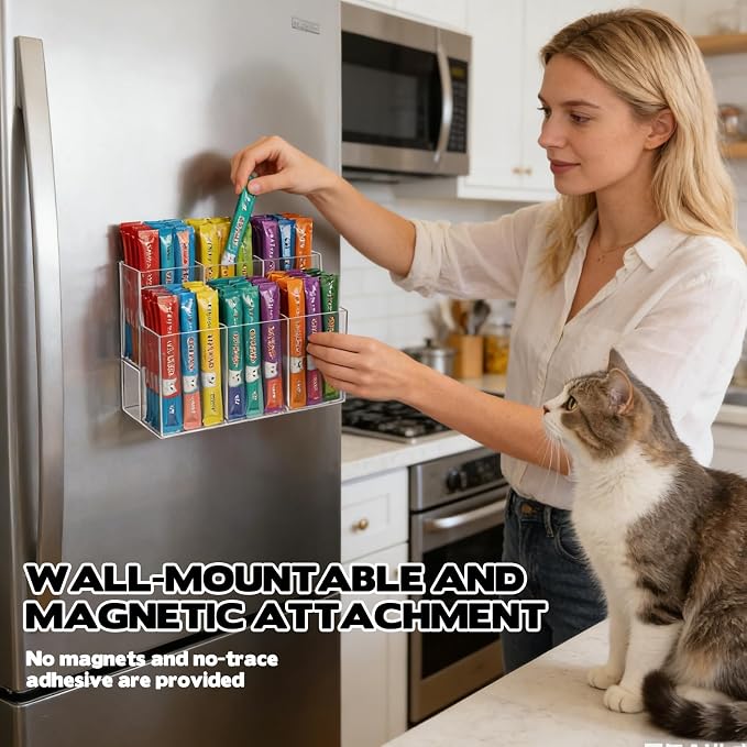 2 Pcs Lickable Cat Treats Organize, 2-Tier Acrylic Squeeze Up Cat Food Storage Container for Lickable Wet Cat Treats Storage Holder for Kitchen Cabinet Pantry Shelf Kitchen Storage Holder Container