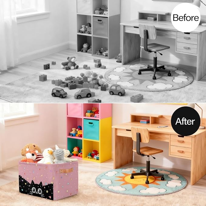 Pardick Storage Baskets Bin, Cute Cat Black Collapsible Canvas Fabric Storage Bin Decorative Baskets Toy Organizer Rectangle Storage Boxes with handles for Home Shelves Nursery,Q-10