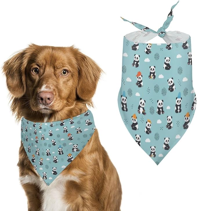 Washable and Comfortable Triangle Handkerchief Panda Blue for Small, Medium, Large Dogs or Cats, Portable Lightweight Pet Scarf