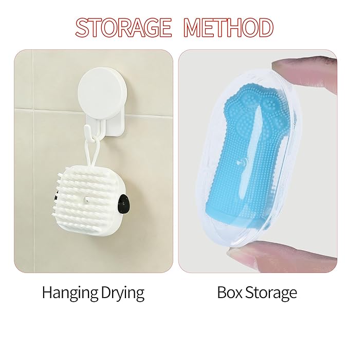 3PCS Pet Grooming Kit – Dog Bath Brush with Soap Dispenser & 2 Finger Toothbrushes | Silicone Dog Shampoo Brush for Small Medium Large Dogs, Soft Deshedding Massage Brush for Puppy & Cats