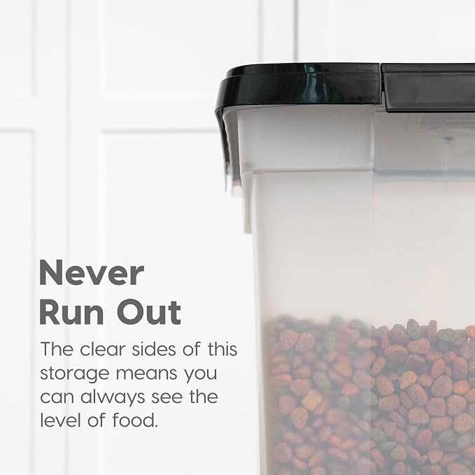 IRIS USA Dog Food Storage Container, Up to 50 lbs, Black, Made in USA | Wheels for Mobility, Airtight Seal, BPA-Free, Best for Bird Seed, Cat food, Cat Litter, Chicken Feed, Pellets