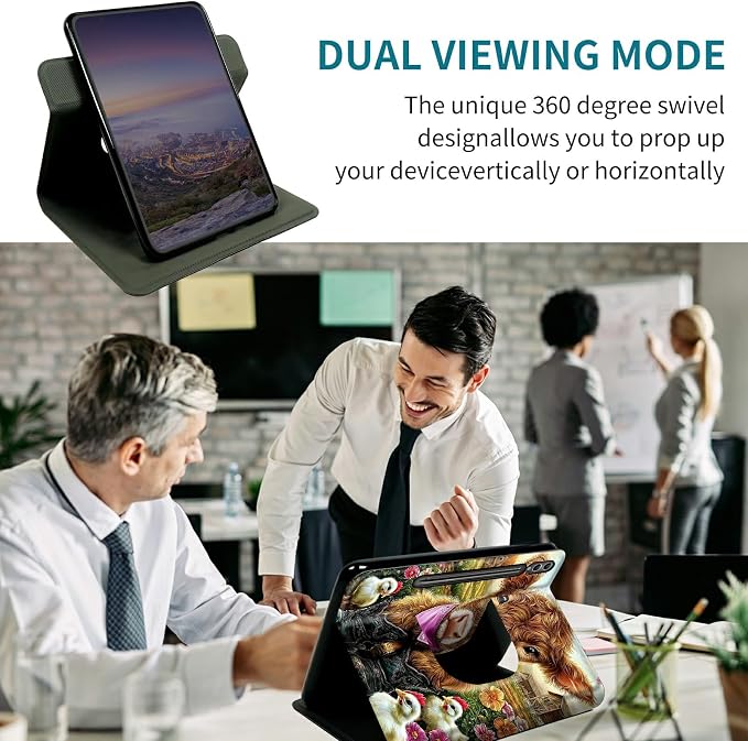 Case for Samsung Galaxy Tab S9 11"/S9 FE 2023/S10 FE/S10 Lite 10.9" 2025, 360 Degree Rotating Stand with Multi-Angle Vertical & Horizontal Viewing Shockproof Shell, Rooster Yellow Cow