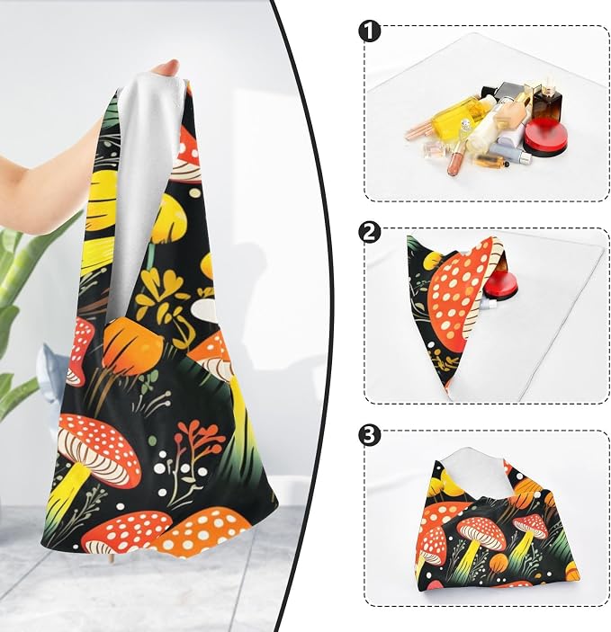 JIPONI Mushroom Fall Makeup Bag, Self-Adhesive Magic Wrap Cloth, Portable Cosmetic Organizer, Camera Lens Protector, Travel Storage for Beauty Essentials, 13.8"x13.8"