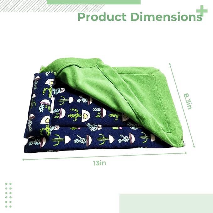 Reptile Sleeping Bag with Pillow and Blanket, Soft Canvas Bearded Dragon Sleeping Bag, Cactus Pattern Hideout Habitat, Cozy Bed for Leopard Gecko, Lizard, Hamster, Small Pets, Blue and Green