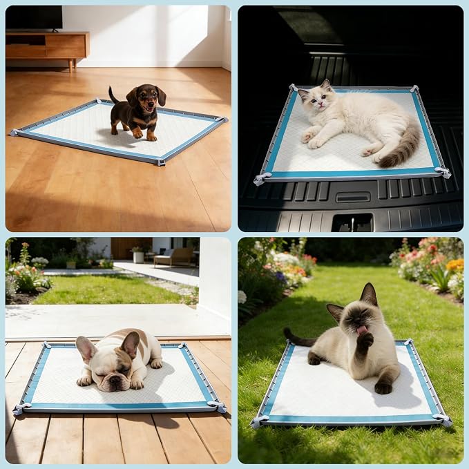 Pee Pad Holder, 24×24 Inch Thickened Silicone Dog Pee Pad Holder Tray | Non Slip Raised Edge Anti Spill Puppy Pad Holder with 4 Fixed Clamps, Easy Cleaning Floor Protection for Puppy Potty Training