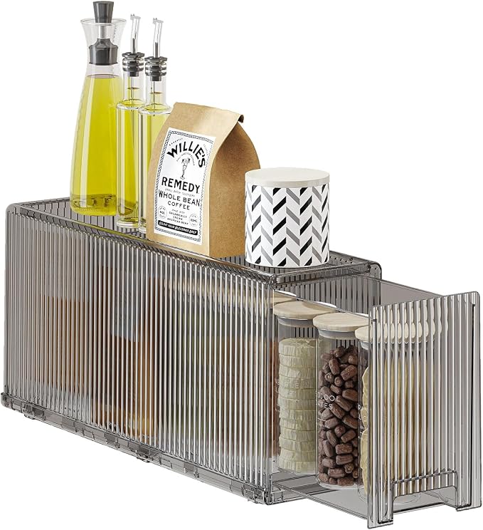 KHNR Slim Kitchen Spice Rack Organizer, 1 Tier Narrow Gap Storage Shelf with Wheels, Food Grade PET Seasoning Bottle Holder for Refrigerator Side or Cabinet Gap, Clear Grey