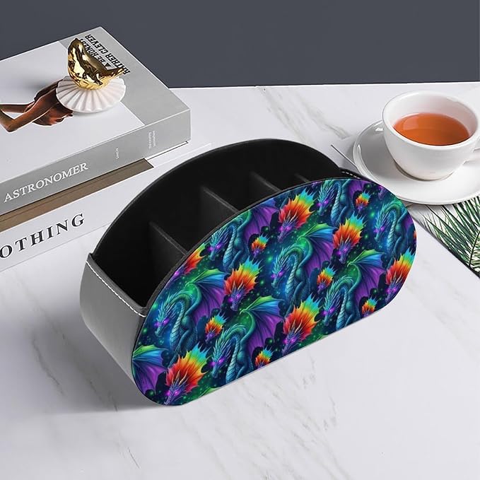 5-Slot Remote Control Caddy Holder Colorful Dragon Desktop Organizer | Colorful Dragon Makeup Brush Storage Box Office Supplies, Fit for Controller, Media Player, Stationery