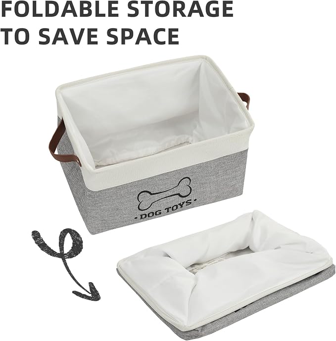 Homimp Dog Toy Basket, Dog Toy Bin Box with Comfortable Handles and Cover, Collapsible Large Pet Toy Storage Organizer for Accessories, Toys, Coat & Clothing, Blanket & Leash, Gray, 15"x11"x9"