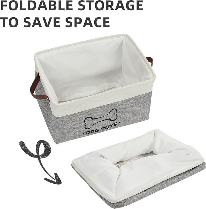 Homimp Dog Toy Basket, Dog Toy Bin Box with Comfortable Handles and Cover, Collapsible Large Pet Toy Storage Organizer for Accessories, Toys, Coat & Clothing, Blanket & Leash, Gray, 15"x13"x12"