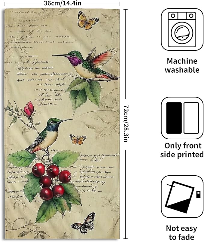 Giwawa Hummingbird Butterfly Hand Towels Set of 2 Vintage Floral Fingertip Bathroom Towels Soft Absorbent Wash Cloth for Kitchen Gym Hotel Decor
