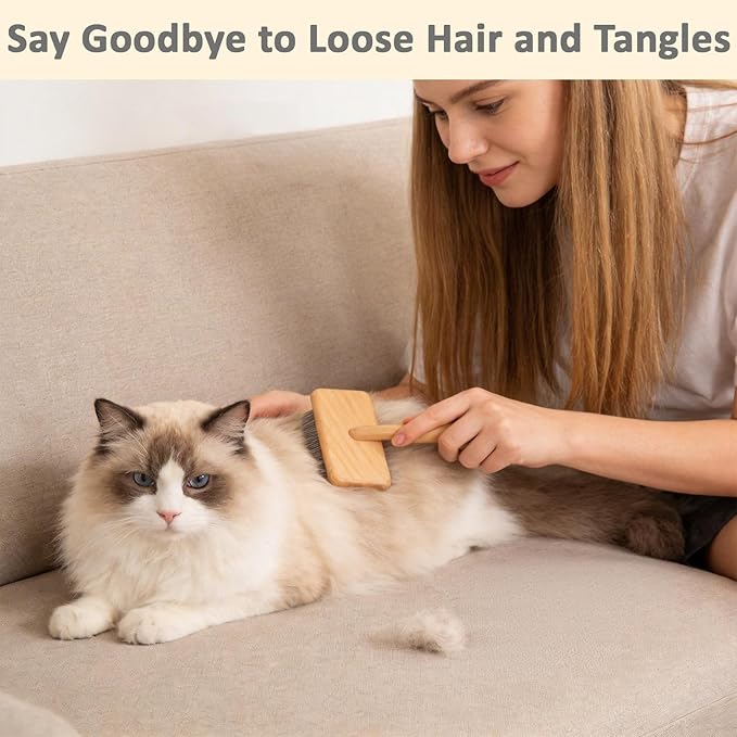 Slicker Brush for Dogs and Cats, Grooming Brush for Long & Short Hair Pets, Gentle Coated Bristles for Shedding, Mats & Tangles Removal, Painless Daily Deshedding Tool with Ergonomic Handle