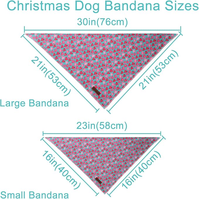 Valentine Dog Bandana - Pink Heart Triangle Bid Scarf for Small/Medium Dogs & Cats, Cotton Kerchief for Girl/Boy Pets, Adorable Puppy Bandana
