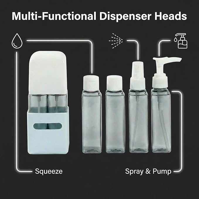 4 in 1 Travel Dispenser Bottle Refillable 4 in 1 Travel Dispenser 60ml Travel Bottles Leakproof Travel Size Containers for Toiletries Shampoo Lotion Blue
