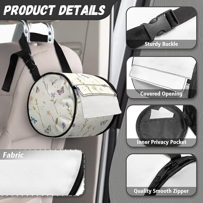 Butterfly Dragonfly Hanging Paper Towel Roll Holder with Adjustable Strap Water Resistant Toilet Tissue Roll Dispenser Handy Toilet Paper Cover Storage Holder