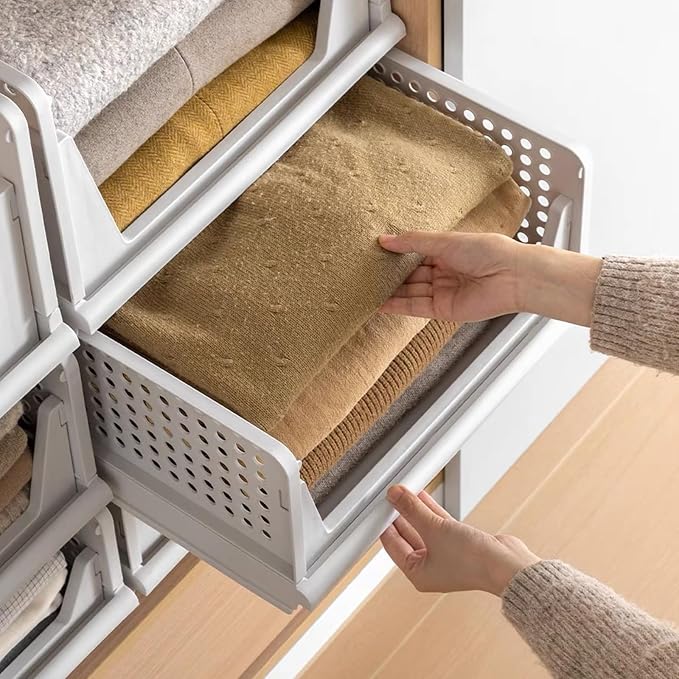 This Foldable Stackable Clothes 3-Tier Drawer Storage Shelf for Bedroom Kitchen Living Room Bathroom Office – White H-18cm Space-Saving Solution.