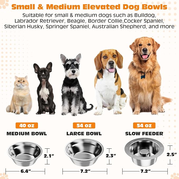 Elevated Dog Bowl Stand with Removable Toy Bin Basket, 6 Height Adjustable Raised Dog Stand, Pet Feeding Station Cabinet with Storage Organizer for Large Medium Small Breed
