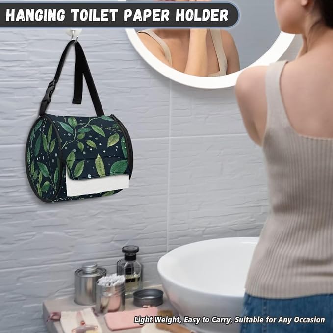 Green Leaves Print Wall Mounted Toilet Paper Holder Moisture Resistant Versatile Tissue Roll Paper Holder Hanging Bathroom Tissue Towel Roll Holder 6.3 * 6.3 * 6.3 Inch