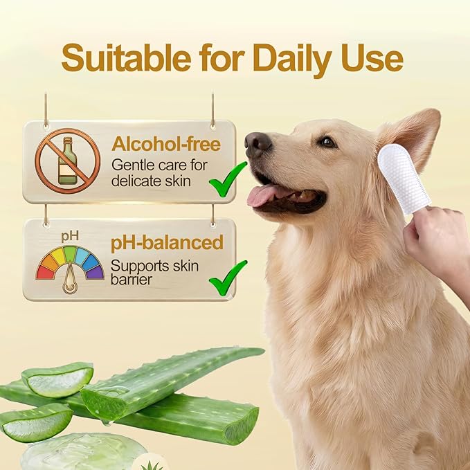 Extra Large Dog Ear Finger Wipes,Gently Remove Ear Wax & Dirt,Relieve Ear Itching. All Natural Ingredients Dog Ear Wipes.Safe & Gentle Ear Wipes for Dog & Cat - 50 Count Yellow