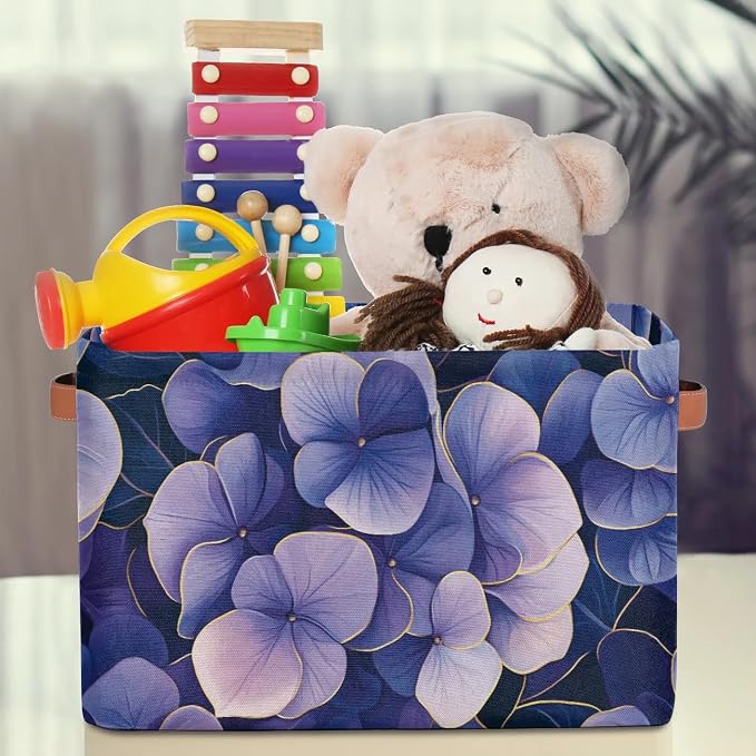 Purple Lilac Floral Storage Baskets with Handles Fabric Storage Boxes Collapsible Nursery Basket for Shelf Book Cloth 15 X 11 X 9.5 IN Closet Organizer Bins