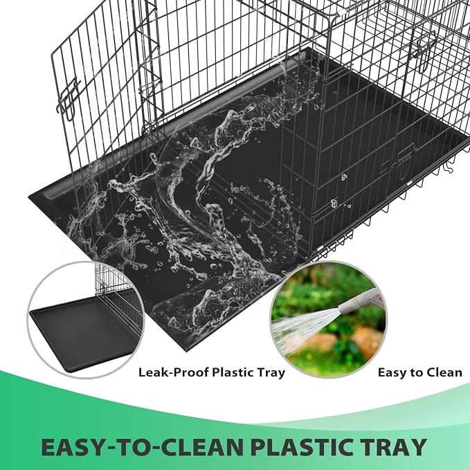 BestPet | Dog Crate | 24" | Black | Foldable Metal Kennel with Double Doors | Secure Slide-Bolt Latches, Leakproof Tray | Portable Dog Cage for Small Breeds | for Travel, Indoor & Outdoor Use