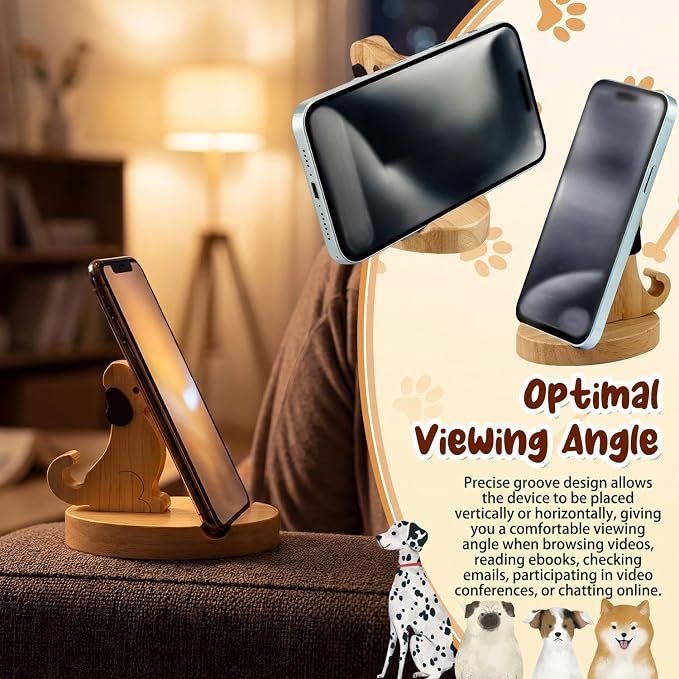 Xuhal 2 Pack Cute Dog Phone Stand for Desk, Wooden Animal Phone Holder, Novelty Cellphone Stand Cute Wooden Desk Smartphone Ornament, Gift for Dog Lovers Women Office Home Kitchen