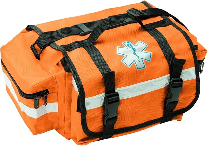 NOVAMEDIC NM-RO63P Professional First Responder Bag, 17” x 9” x 7” Empty EMT Trauma Kit Carrier with Removable Dividers, Reflective Strips, Water-Resistant Base for Emergency Medical Supplies (Orange)