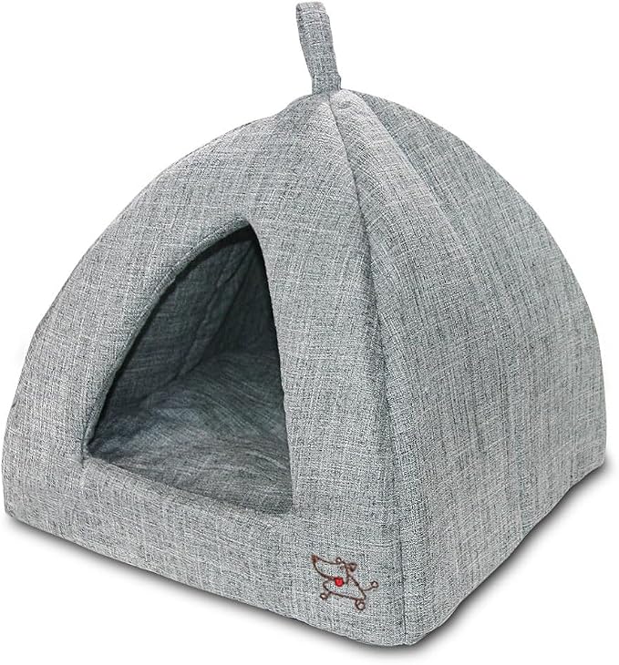 Best Pet Supplies Cat Bed for Indoor Cat, Domed Tent House with Removable Pillow, Covered Cat Cave for Small Dog, Puppies and All Breeds of Cats - Gray Linen, 16 x 16 x H:14"
