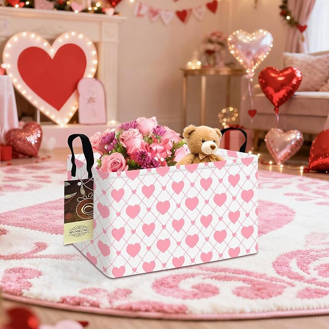 Rectangle Canvas Foldable Storage Basket for Nursery, Heart